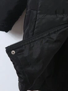 Young Boy New Letter Print Cotton Padded Hooded Jacket, Made Of Soft And Comfortable Cotton, Zipper Design For Easy Wear, Hooded To Protect Head And Neck, Suitable For Playing In Snow, Going To School, And Outdoor Activities Fall Winter - Black - View 8