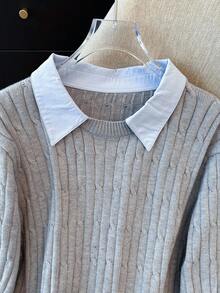 Regalyn Women's Casual Versatile Daily Long Sleeve Plus Size Patchwork Pullover Sweater