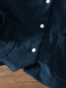 SHEIN Vintaside Kids Veste en velours côtelé pour filles, couleur unie, vêtement populaire pour bébé fille, printemps/automne/hiver - bleu indigo - Voir 3