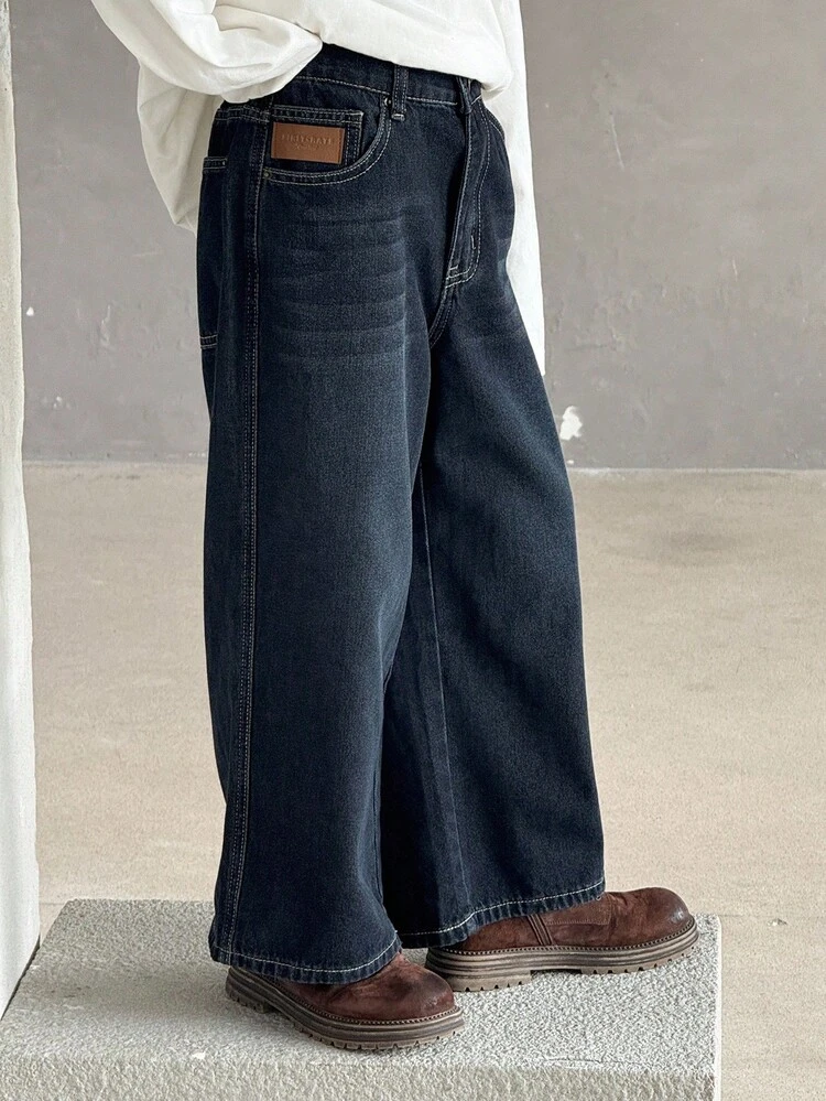 Tween Boys Loose Straight Leg Jeans, Street Cool Casual Pants For Fall