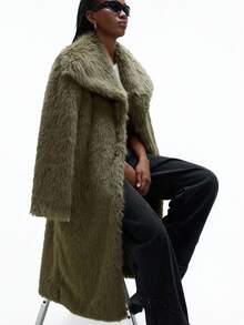 Aveloria GENKIRA Abrigo largo de mujer de piel sintética verde oliva, elegante y versátil de estilo casual y sobredimensionado - Marrón - Ver 6