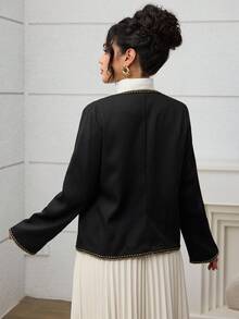 Lacomfia Women's Elegant Commuter Contrast Trim Short Jacket - Black - View 2