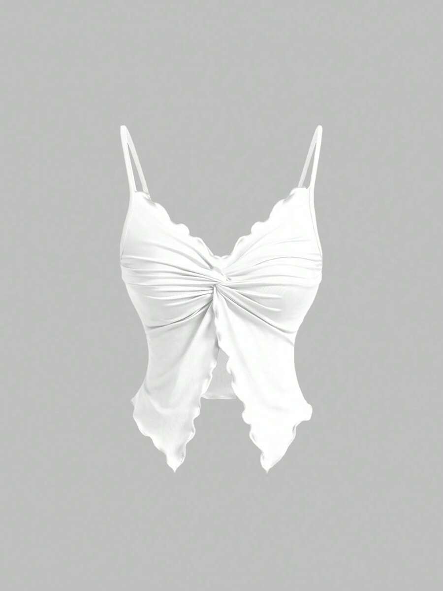 SHEIN MOD 女士扭纹前交叉无袖上衣，可爱上衣，黄色吊带背心 - 白色 - 查看 1