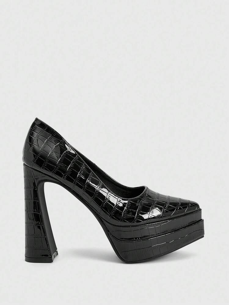 CUCCOO LuxiPop Tacones de plataforma de satén para mujer, zapatos negros, adecuados para Halloween, Navidad, fiestas, atuendos de discoteca