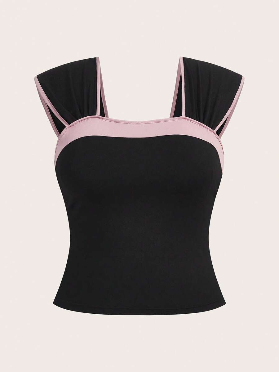 SHEIN Qutie Koszulka damska plus size, casualowa, z blokami kolorów i ładnym dopasowanym wzorem