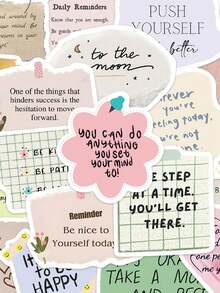 SHEIN 50pcs Debris In English Stickers Laptop Handbook Cell Phone Case Decorative Stickers Back To School Fragmented Text Stickers, Inspirational English Short Sentences Stickers, DIY Booklet, Luggage, Notebook Stickers - Multicolor - View 5