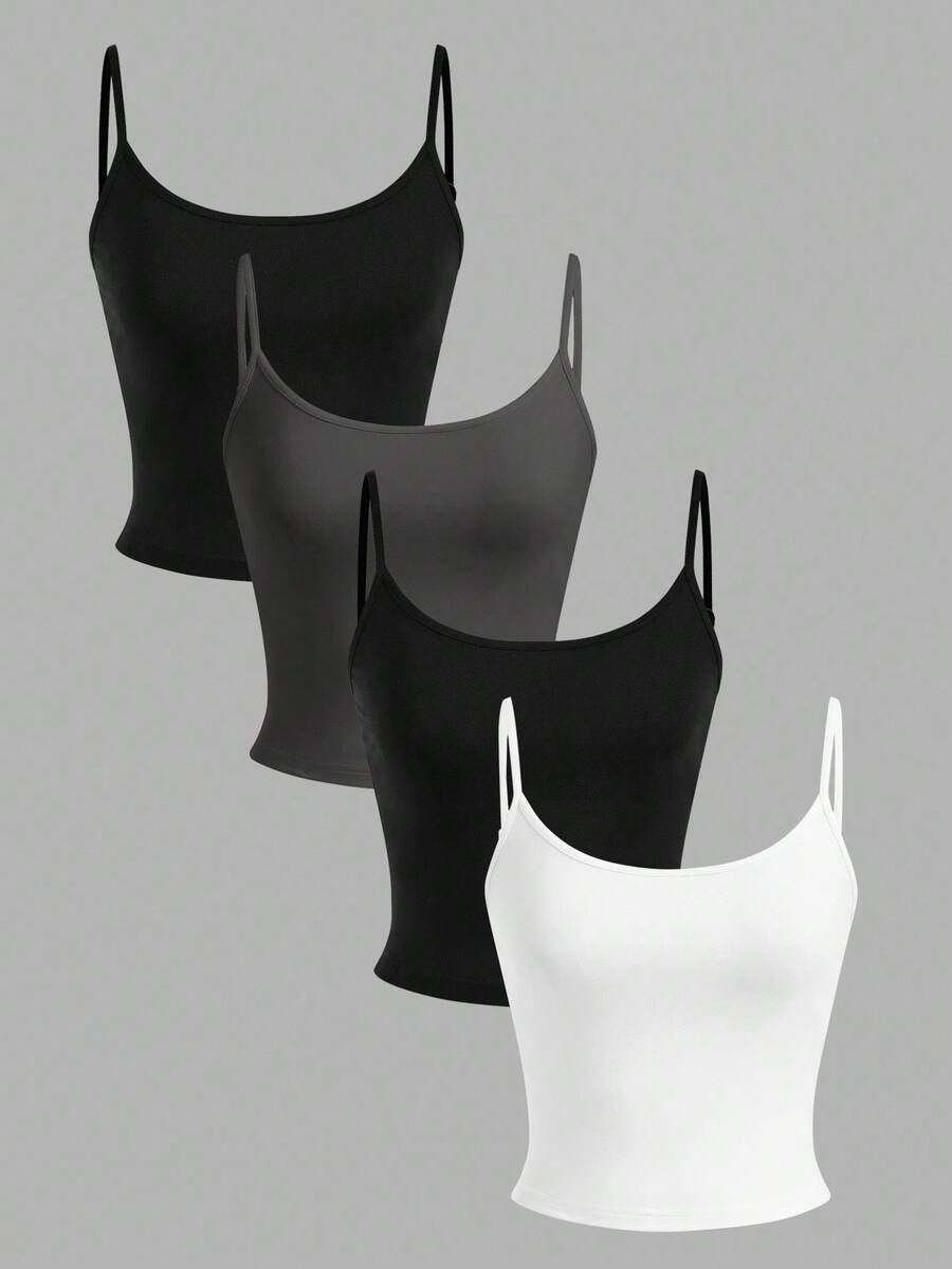 SHEIN EZwear 4 件套女士短款紧身休闲背心，适合夏季 - 彩色 - 查看 1