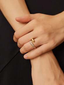 MOTF PREMIUM 18K镀金纹理全密镶戒指 - 金黃色 - 查看 3