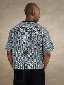 STYNVO Men's Waffle Texture Digital Print Casual Short Sleeve T-Shirt - Black and White - View 2