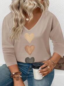 EMERY ROSE Women's V-Neck Cuffed Sleeve, Popular Ombre Heart Print Casual Versatile Long Sleeve T-Shirt - Multicolor - View 5