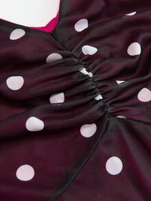 SHEIN Clasi Váy đuôi cá chấm bi đen trắng tay lửng cỡ lớn dành cho nữ - màu đen - Xem 7