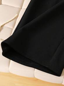 SHEIN Tween Girls' Casual Basic Minimalist Fleece Lined Ribbed Knit Relaxed Fit Wide Leg Sweatpants, Black Fall Winter