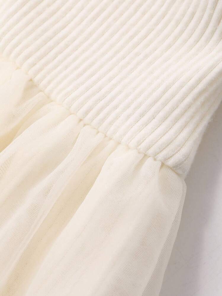 Toddler Girls' Peter Pan Collar Korean Style Cartoon Print Mesh Patchwork Casual Dress