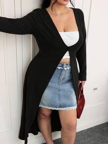 CovetEZ Plus Size Solid Color Slim Fit Button Up Casual Cardigan,Fall Clothes For Women Winter Autumn - Black - View 5