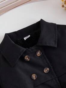 SHEIN 1 buc. Trench lung, la modă, minimalist, stil stradal, negru, cu mânecă lungă și rever, cu decor din blană în interior și curea, potrivit pentru purtare zilnică și școală - Negru - View 4