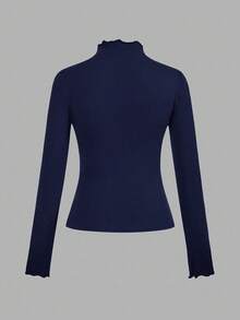 SHEIN EZwear 2 件套黑色和海军蓝休闲紧身长袖 T 恤，秋冬 - 彩色 - 查看 5