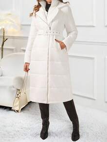 Ellevyn 女士厚白色夹克，带口袋，金属拉链，优雅日常穿着，秋冬 - 白色 - 查看 11