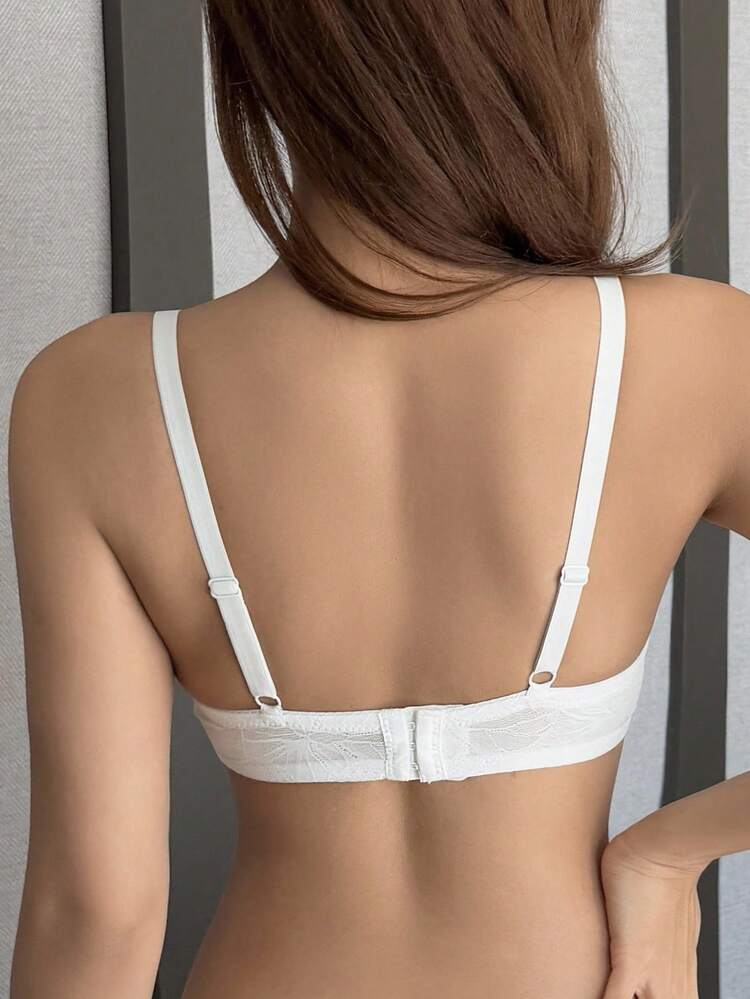 Lace Patchwork Solid Color Minimally Padded Adjustable Spaghetti Strap Women Bra Lingerie For Women