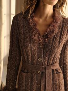 MOTF PREMIUM CÁRDIGAN CON BOTONES Y CINTURÓN - Café integral - Ver 3