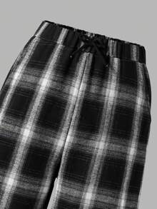 青少年女孩格子裤，适合日常通勤、休闲、上学和聚会，秋季 - 黑色 - 查看 5