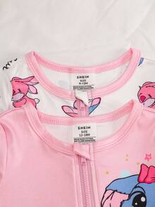 2pcs Baby Girls Cute Cartoon Rabbit Jumpsuit, Comfortable Casual Snug Fit Homewear, Spring/Autumn Snug Fit Fall Winter - Pink - View 8