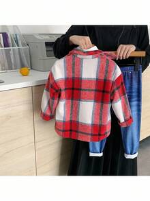 SHEIN 3pcs Young Girl Woven Plaid Casual Shirt, T-Shirt And Pants Set Fall Winter - Multicolor - View 2