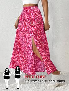 SHEIN PETITE CURVE 加大码女式碎花高开衩裙，夏季女式夏季高开衩长裙，适合身材较矮的度假乡村音乐会人士 - 玫紅色 - 查看 1
