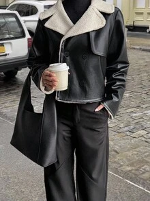 Livesso Women Faux Fur Lined Loose Regular Jacket, Autumn Fleece Lined,Winter