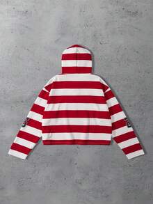 ROMWE MEN Prep Áo hoodie sọc kim cương lấp lánh thời trang thường ngày dành cho nam - Đỏ - Xem 2