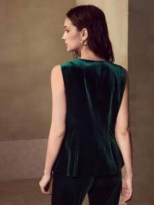 MOTF PREMIUM ÁO KHOÁC CẮT NÚT HOA NHUNG - Màu xanh lá cây đậm - Xem 3