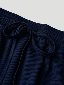 Olithes Set de 2 piezas: Top con bajo asimétrico y pantalones de unicolor - Azul Marino - Ver 8