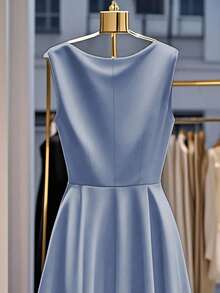 Franclia Váy bó eo màu trơn thanh lịch dành cho nữ - Màu xanh lam - Xem 5