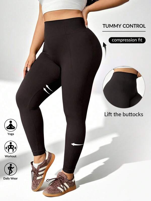 Auralis Athleisure 大码冬季女式纯色高腰无缝运动紧身裤（深棕色）、瑜伽、运动裤、冬季女式慢跑裤、女式冬季运动裤