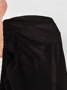 Maweii Áo sơ mi tay đèn lồng cổ đứng màu trơn thanh lịch cỡ lớn dành cho người đi làm - màu đen - Xem 8