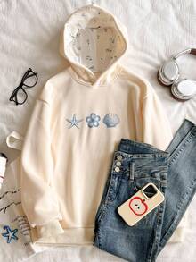 Áo hoodie cho bé gái tuổi teen, thời trang và đa năng để mặc hàng ngày, thiết kế họa tiết hoa trên mũ trùm đầu, bo gấu tay và gấu áo, lót nhiệt cho mùa thu/đông, thích hợp mặc thường ngày, đi học, đi chơi, có thể kết hợp với quần nỉ, quần jean, áo khoác - Màu be - Xem 3