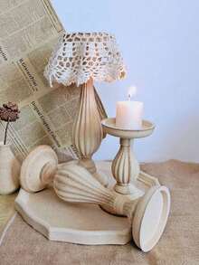 SHEIN 1 件欧式复古木质烛台手工雕刻素色烛台托盘摆件工艺礼品婚礼家居餐桌装饰