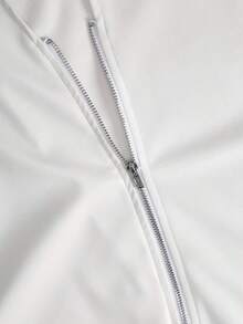 Ellevyn 优雅女士冬季黑色短袖拼接PU皮革拉链开衩紧身连衣裙 - 白色 - 查看 4