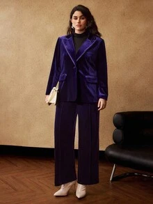MOTF PREMIUM ÁO BLAZER VẢI VẢI NHUNG CỠ LỚN CHO NỮ, MÙA ĐÔNG - Màu tím - Xem 7