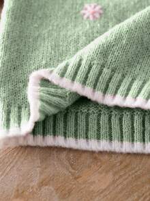 SHEIN Vintaside Kids 2 件套女婴刺绣毛衣和阔腿裤套装，休闲针织服装，适合游乐场、家庭活动、户外摄影