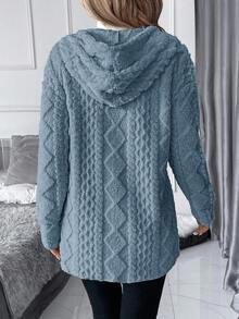SHEIN Clasi Plus Size Women Zip-Up Fleece Hooded Jacket, Autumn/Winter - Blue - View 2