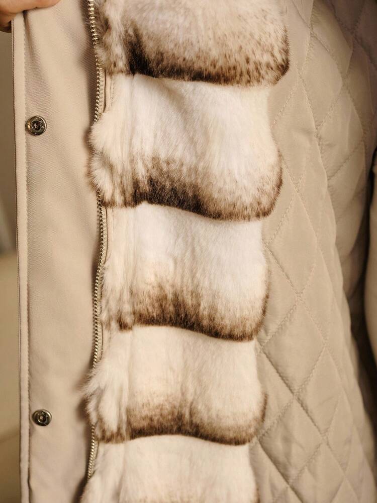 WOMEN'S DRAWSTRING WAIST HOODED COAT WITH FURRY COLLAR, AUTUMN/WINTER