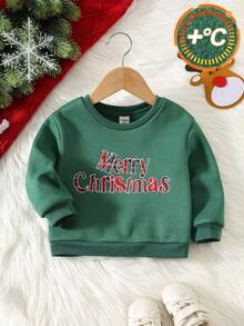 SHEIN 4pcs Baby Boy Casual Cartoon Christmas Element Letter Print Plaid Applique Loose Fit Soft Knit Crew Neck Pullover Sweatshirt, Suitable For Autumn/Winter Family Matching Outfits Mommy And Me (Sold Separately) - Multicolor - View 3