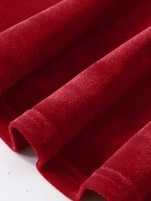 SHEIN Tween Girl Casual Minimalist Comfortable Puff Sleeve A-Line Waist Cinched Dress - Red - View 5