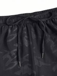 Gym Rark Men's Letter & Graphic Print Drawstring Waist Summer Sports Shorts,Black Running Athletic Gym Shorts - Black - View 4