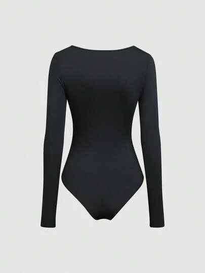 Sweetra Set de 3 bodys de manga larga para mujer en color albaricoque, marrón café y negro, de ajuste ceñido y estilo minimalista y versátil para el día a día