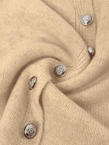 Elenzga Kardigan z długim rękawem i jednolitym kolorem w dużym rozmiarze, zapinany na złote guziki