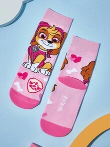 SHEIN | PAW Patrol 2 双棉质柔软透气吸湿排汗儿童男童中筒袜粉色蓝色可爱卡通中筒袜加固脚趾和脚跟，经久耐用男女通用，适合男孩和女孩，四季百搭，适合学校和户外，夏季冬季，狗狗，Skye，Chase - 彩色 - 查看 7