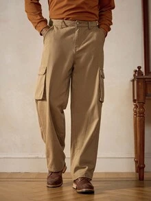 RivetRise 男士卡其色休闲宽松阔腿工装牛仔裤 - 卡其色 - 查看 6