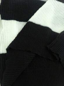 Manfinity Roghcode Suéter casual de hombre de manga larga con caída de hombros, con estampado de letras y rayas, para otoño - Blanco y Negro - Ver 6