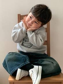 DAZY Toddler Boys' Round Neck Printed Casual Long Sleeve Korean Style Sweatshirt, Autumn/Winter - Grey - View 8